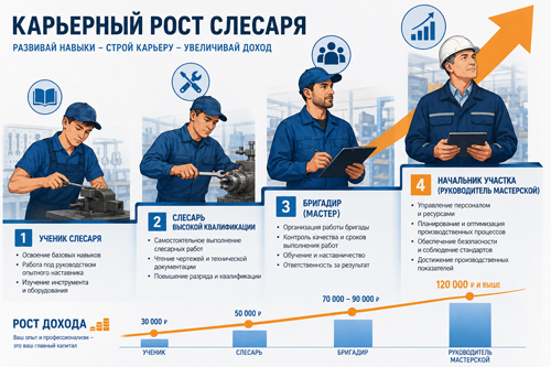 Схема карьерного роста слесаря от ученика до мастера участка с ростом зарплаты