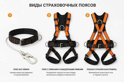 Виды страховочных поясов с описанием