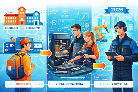 Инфографика выбора образовательного пути: колледж, учебный центр с практикой, выпускник с дипломом